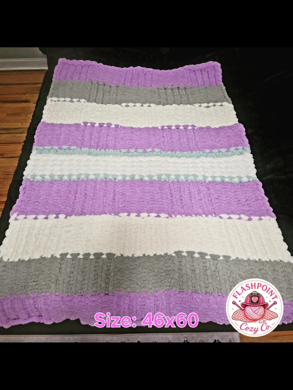 Cozy Striped Plush Throw Blanket in Purple, Gray & White - Flashpoint Cozy Co.